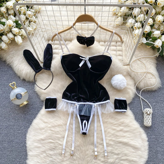 Hotsweet Sexy Bunny Baby Cosplay Bodysuit Club Black/Red Erotic Rabbit Gril Playsuit Camisole Bodycon Lingerie Lace Nightwear