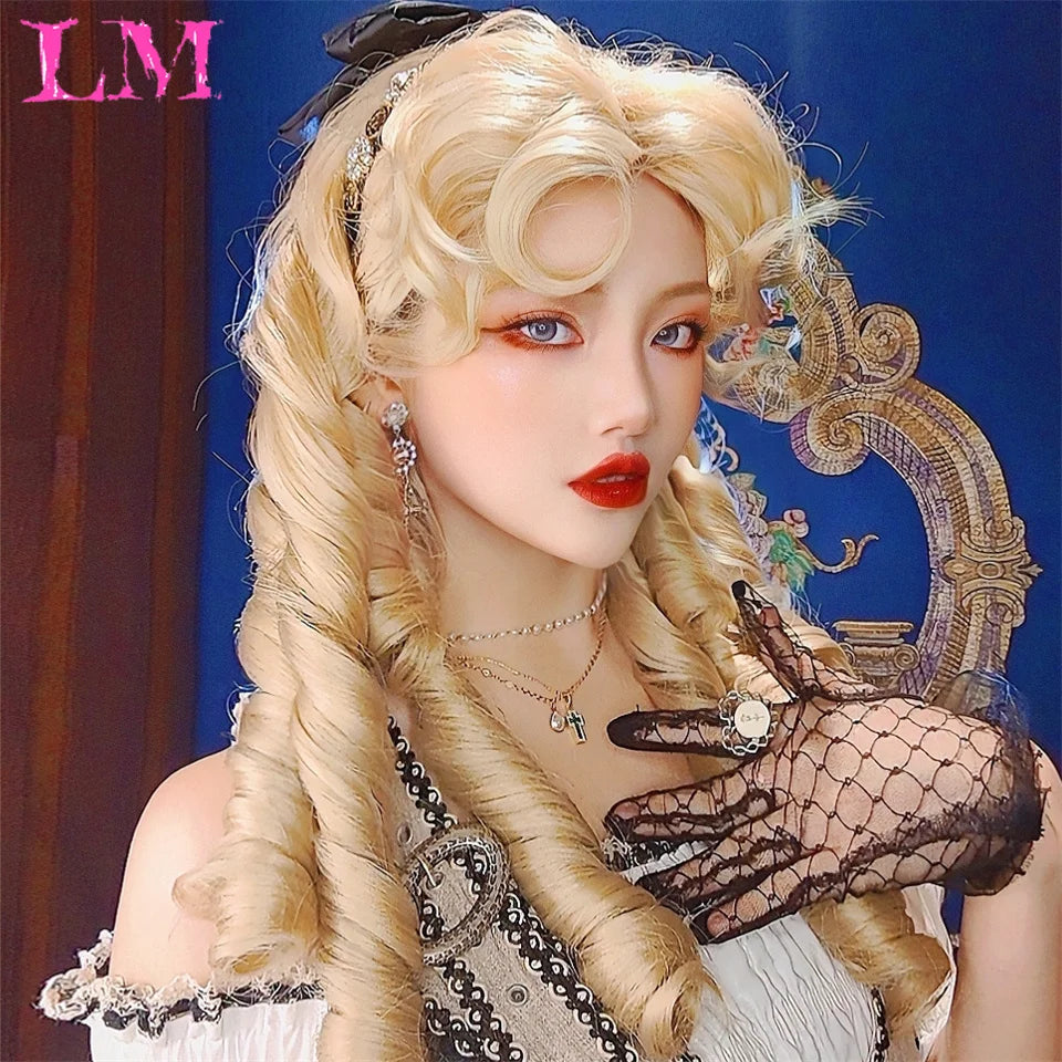 LM Golden Wig Synthetic Ombre Long Straight/Body Wave Middle Part Heat Resistant Natural Hair Wigs For Women Cosplay