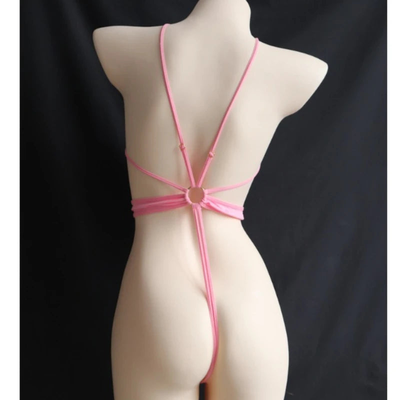 Sexy Lingerie Pink Women's Sexy Bodysuits Open Crotch Transparent Printed Exotic Jumpsuit Lenceria Femenina Temptation Body Suit