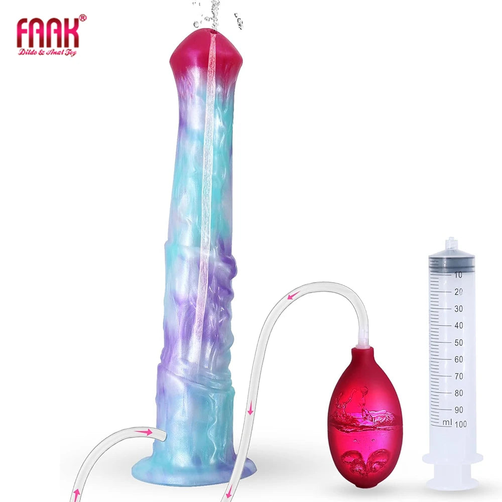 FAAK Squirting Penis Soft Silicone Fantasy Ejaculation Long Horse Dildo With Suction Cup Size S M L Penetration Anal Plug