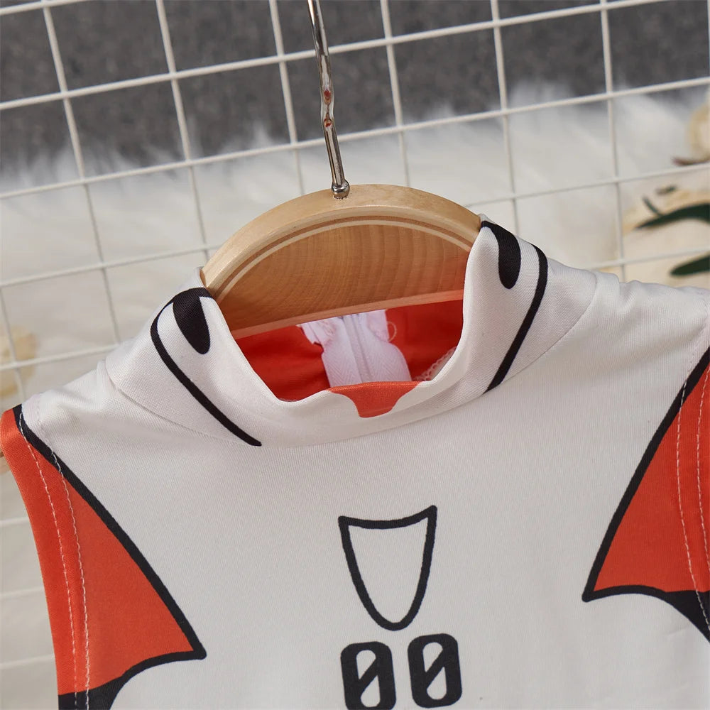 White Cute Sweet Cartoon Printed Jumpsuit Half High Collar Sleeveless Skinny Lingerie Bodycon Bodysuit Rompers Catsuits Clothes