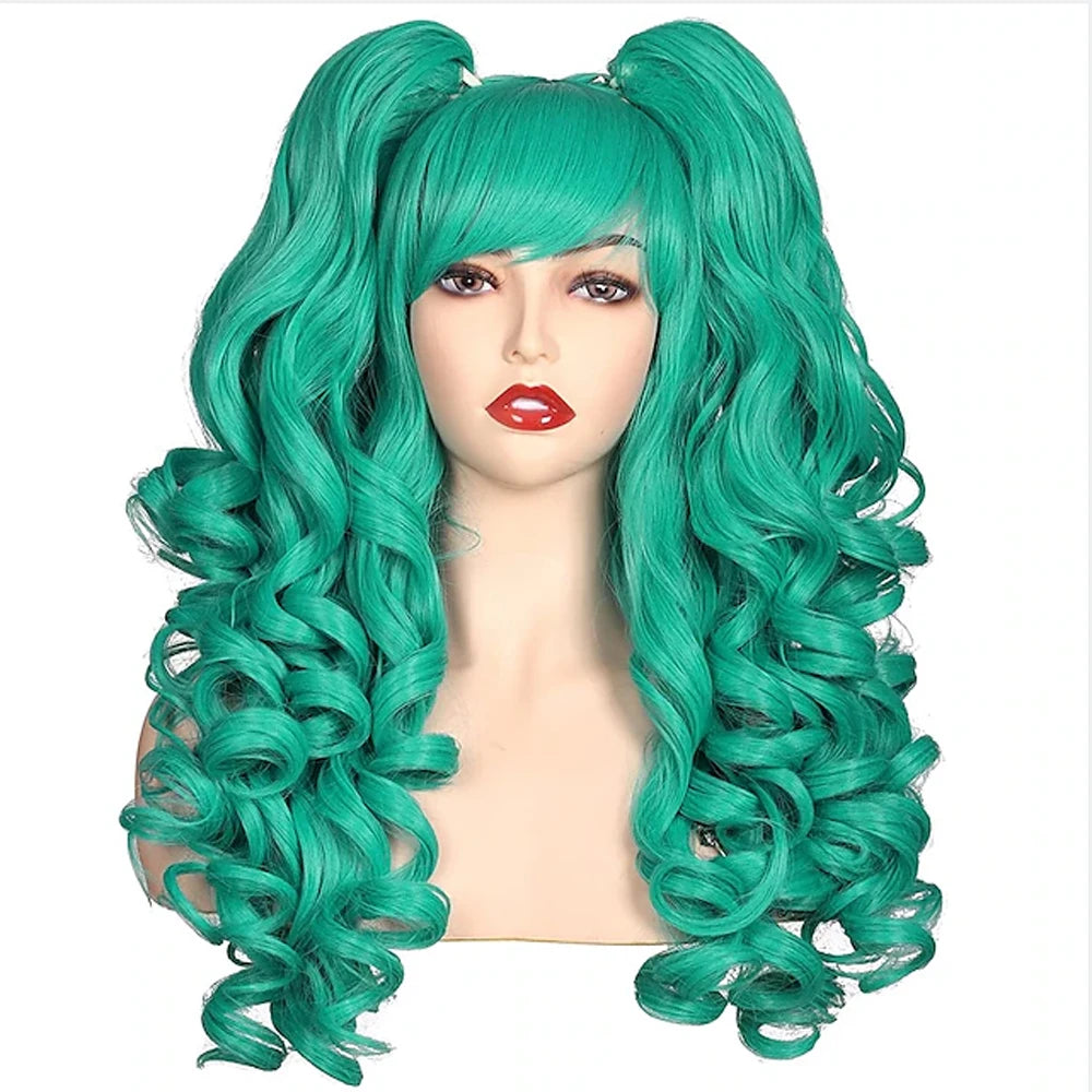 HAIRJOY Women Synthetic Hair  Long Curly Cosplay Wig  Halloween Wigs for Party  with 2 Ponytails