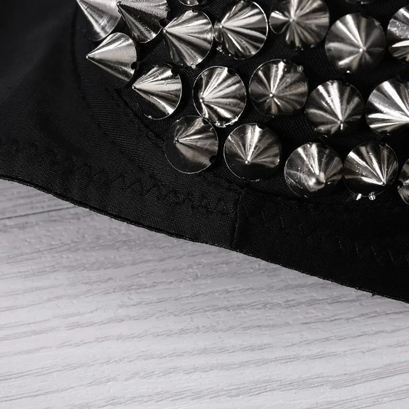 Silver Rivets Punk Rave Bralette Lingerie Gothic Bra Top Sexy Push Up Brassiere Nightclub Party Bar Fashion Hot Bras for Women