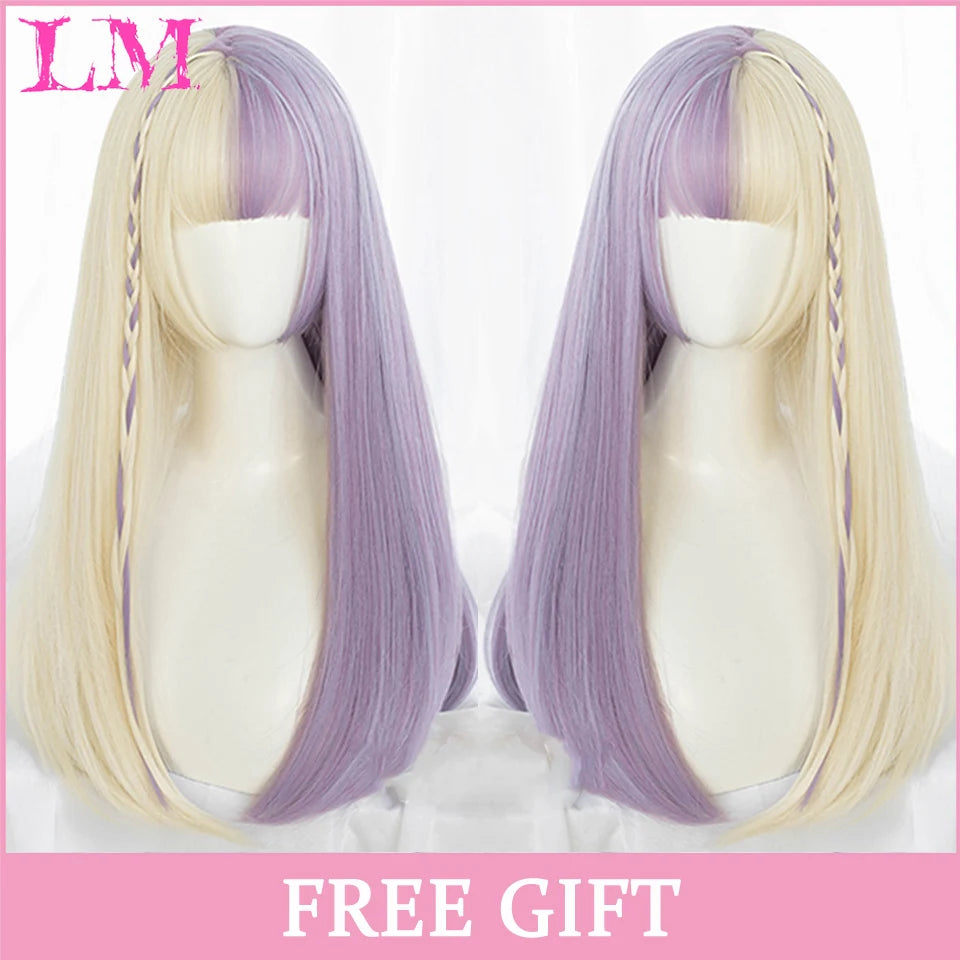LM Golden Wig Synthetic Ombre Long Straight/Body Wave Middle Part Heat Resistant Natural Hair Wigs For Women Cosplay