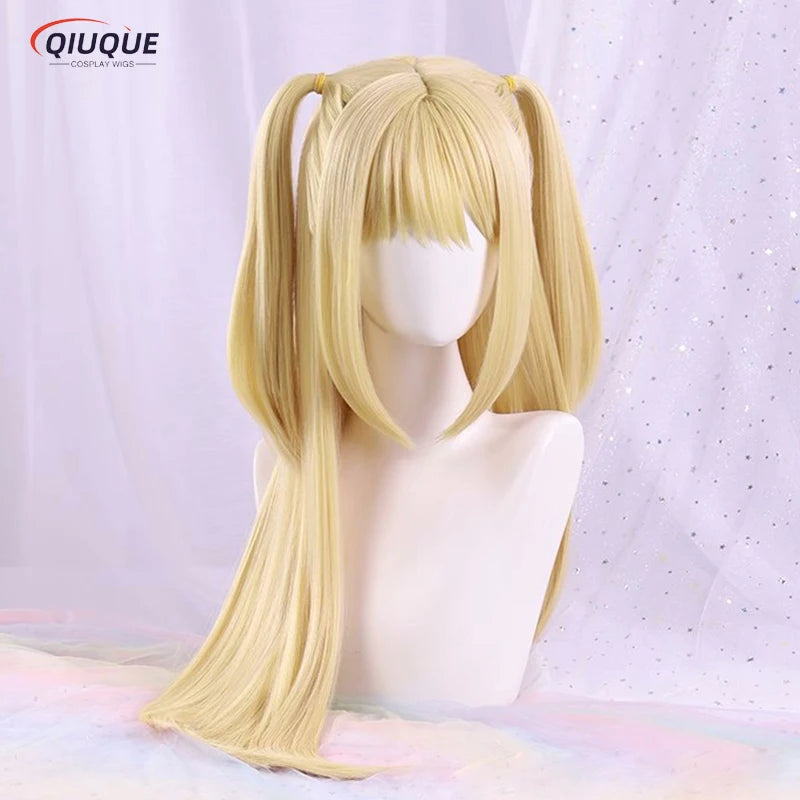 Anime MisaMisa Cosplay Wig Misa Amane Long Blond Double Tails Heat Resistant Hair Hallowen Party Wigs + Wig Cap