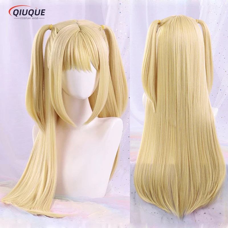 Anime MisaMisa Cosplay Wig Misa Amane Long Blond Double Tails Heat Resistant Hair Hallowen Party Wigs + Wig Cap
