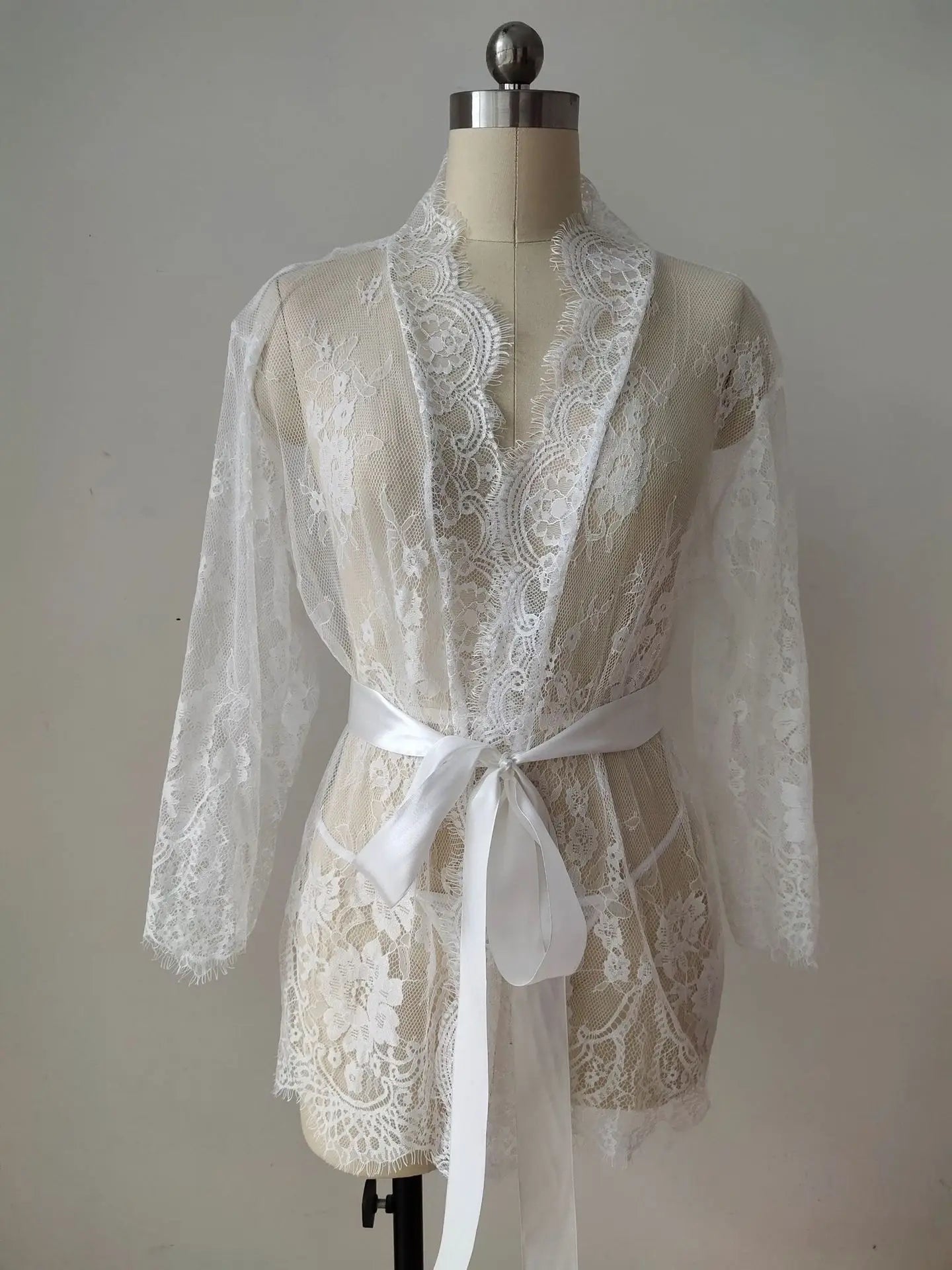 Ladies' Sexy Lace Pajama Set with Three Quarter Sleeves Knitted High and Thin Transparent and Extremely Tempting