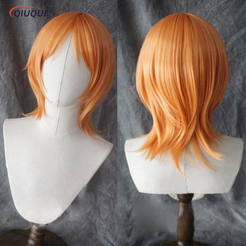 High Quality Adult Nami Cosplay Wig Women 75cm Long Curly Wavy Orange Heat Resistant Hair Anime  Cosplay Wigs + Wig Cap