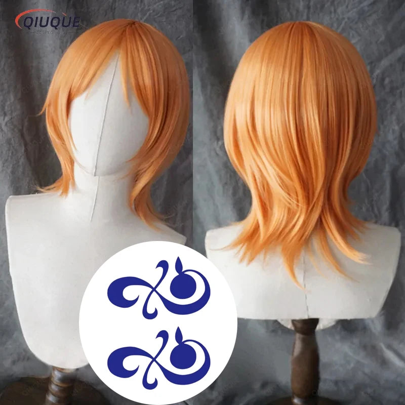 High Quality Adult Nami Cosplay Wig Women 75cm Long Curly Wavy Orange Heat Resistant Hair Anime  Cosplay Wigs + Wig Cap