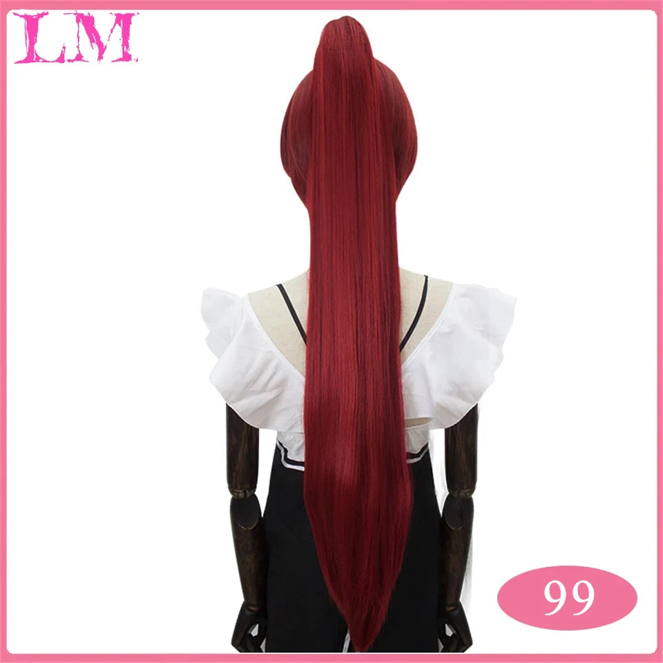 Long Straight Around Clip In Ponytail Hair Extension Synthetic Ponytail Black Purple Red Hair Cosplay Wig Party Synthetic Wigs