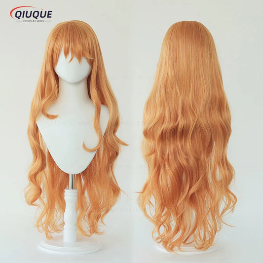 High Quality Adult Nami Cosplay Wig Women 75cm Long Curly Wavy Orange Heat Resistant Hair Anime  Cosplay Wigs + Wig Cap