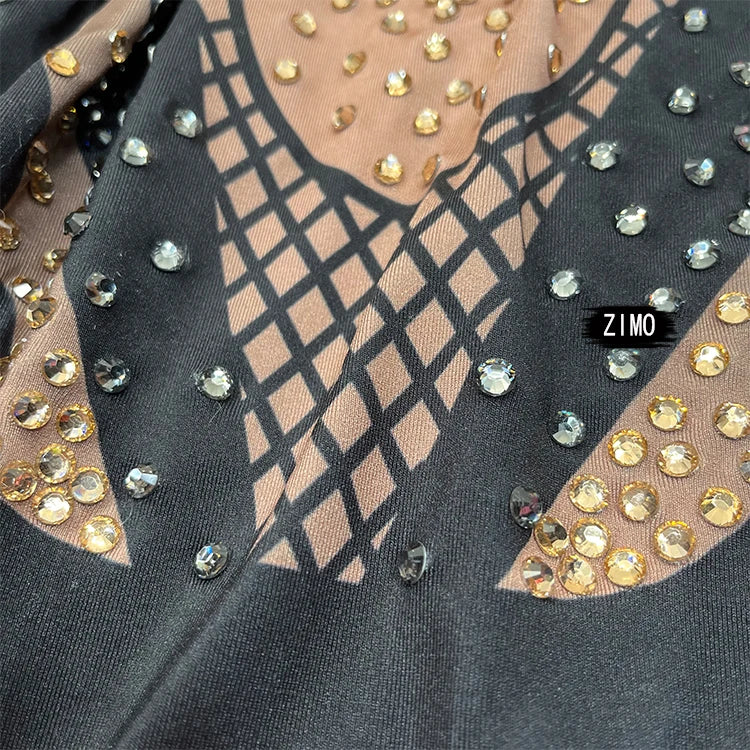 stage sexy blue pink rhinestones long sleeve jumpsuit women pole club Leotard Dance birthday party DS Singer drag queen Costumes