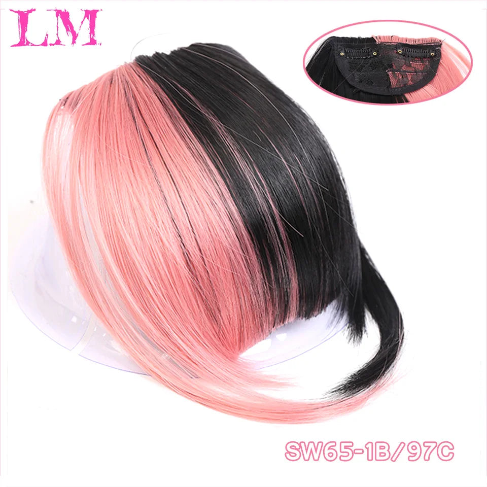 LM Fake Blunt air Bangs hair Clip-In Extension Synthetic Fake Fringe Natural False hairpiece For Women Clip In Bangs